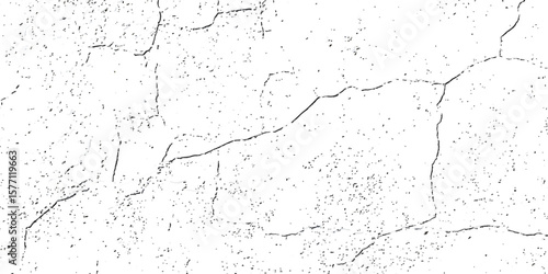 "Grunge cracked texture on white background with black fracture lines and speckles. Perfect for vintage effects, aged surfaces, abstract design, backgrounds, and distressed graphic projects"