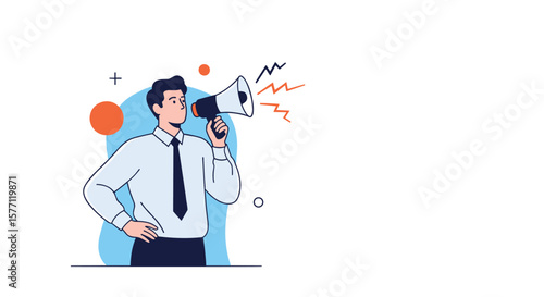 Announcing important news with a megaphone a man speaking loudly and clearly into a megaphone