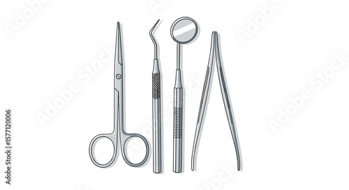 Essential metal dental instruments for oral health examinations and procedures
