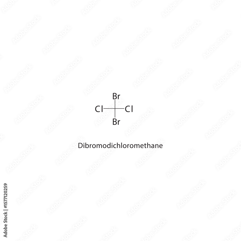 Fototapeta premium Dibromodichloromethane skeletal structure. Halogenated methane compound schematic illustration. Simple diagram, chemical formula.