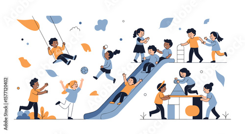 Joyful childhood moments children engage in outdoor play activities on a sunny day