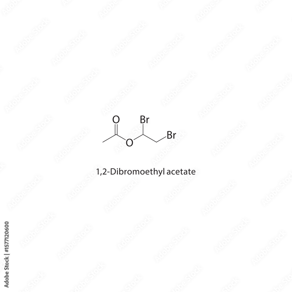 Fototapeta premium 1,2-Dibromoethyl acetate skeletal structure. Halogenated ester compound schematic illustration. Simple diagram, chemical formula.