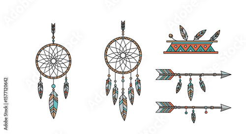 Bohemian dream catchers and arrows with native american inspired feather decorations