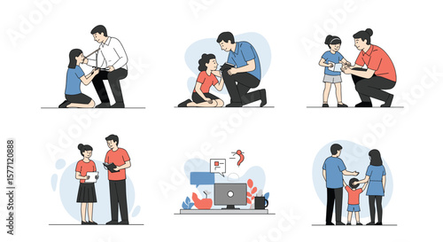 Illustrations showcasing parental guidance and support for children's well-being