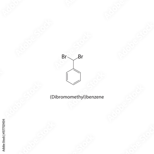 (Dibromomethyl)benzene skeletal structure. Halogenated aromatic compound schematic illustration. Simple diagram, chemical formula.