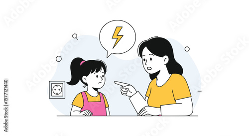 Mother scolding child about electrical outlet safety teaching danger avoidance and preventing harm