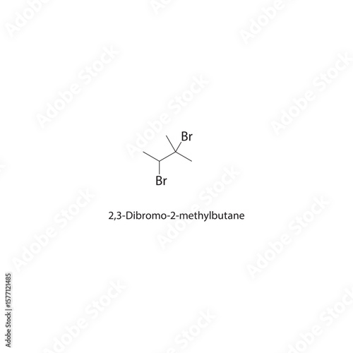2,3-Dibromo-2-methylbutane skeletal structure. Halogenated alkane compound schematic illustration. Simple diagram, chemical formula.