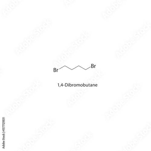 1,4-Dibromobutane skeletal structure. Halogenated alkane compound schematic illustration. Simple diagram, chemical formula.