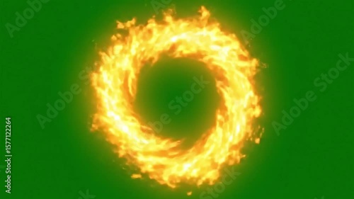 Animated Fire Ring on Green Screen, Dynamic Flame Circle Effect, Abstract Energy
