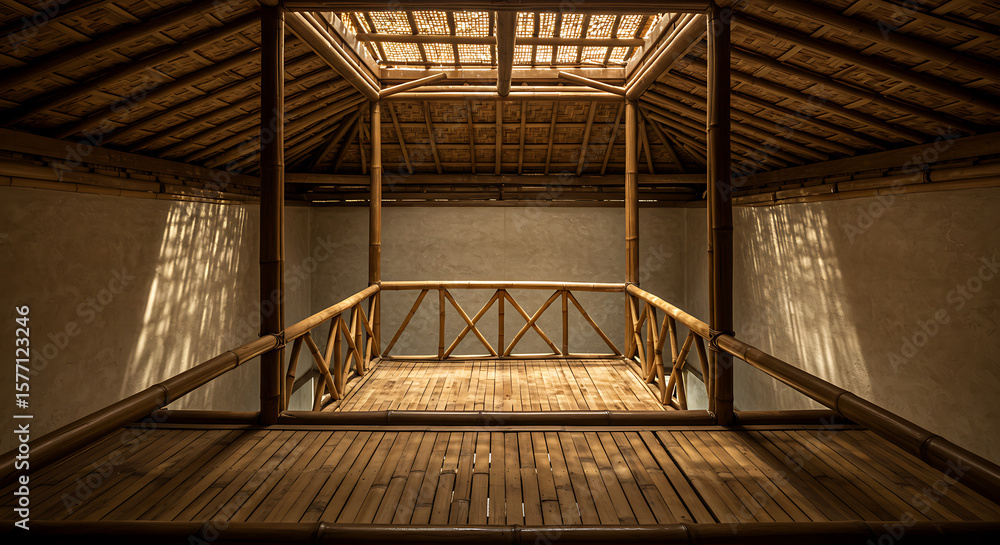 Obraz premium Interior View of a Sustainable Bamboo Structure with Natural Light