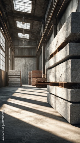 Wallpaper Mural Storage area with large concrete blocks and wooden pallets in an industrial building during the day Torontodigital.ca