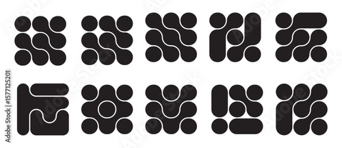 Metaball Connect Dot Set. Vector Circular Shapes. Abstract Geometric Dots. Morphing Blob Elements. Circles simple patterns. Point movement form. Connected blobs template.	