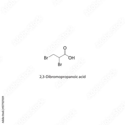 2,3-Dibromopropanoic acid skeletal structure. Halogenated carboxylic acid compound schematic illustration. Simple diagram, chemical formula.