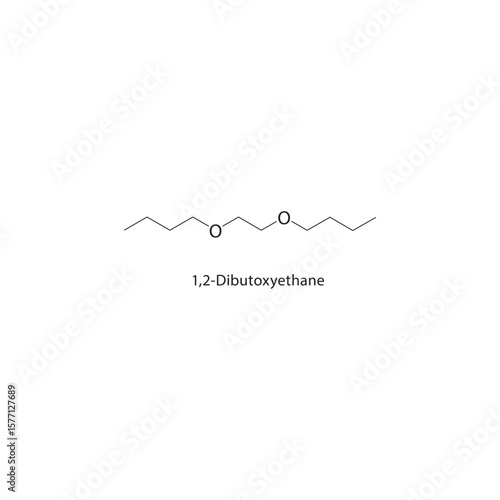 1,2-Dibutoxyethane skeletal structure. Acyclic ether compound schematic illustration. Simple diagram, chemical formula.