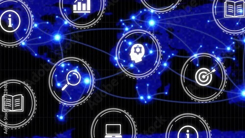 Wallpaper Mural After icons fading in, global network connecting nodes across continents and pulsing knowledge flow Torontodigital.ca