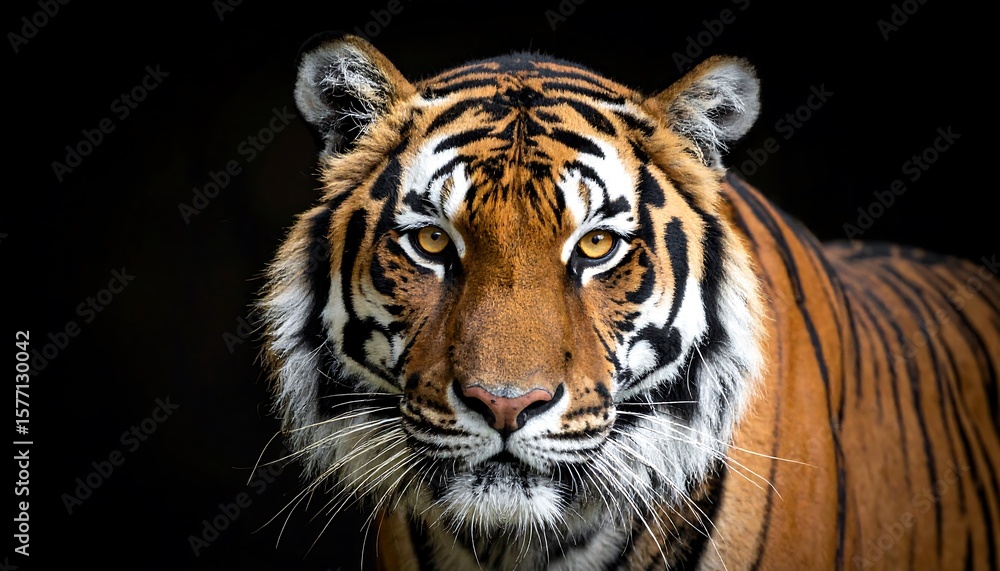 Fototapeta premium Close-up tiger portrait against black