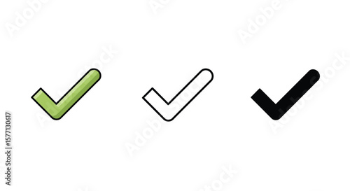 Three Check Mark Icons in Green Outline and Solid Black Styles