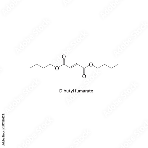 Dibutyl fumarate skeletal structure. Diester (unsaturated) compound schematic illustration. Simple diagram, chemical formula.