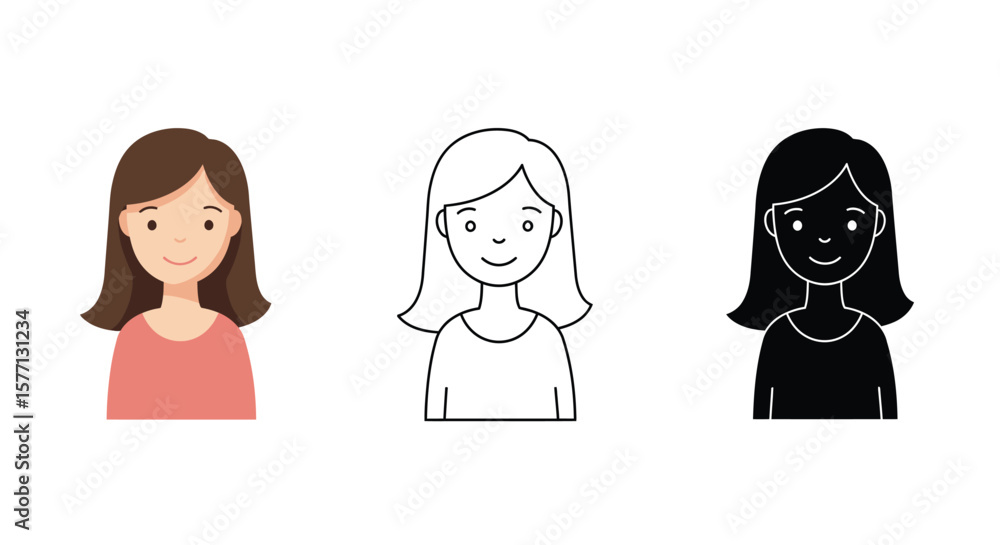 Three Different Styles of a Woman Cartoon Character Illustration Three Different Styles of a Woman Cartoon Character Illustration