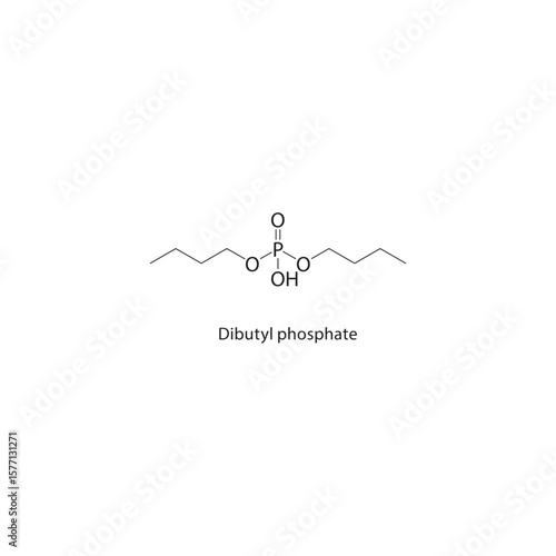 Dibutyl phosphate skeletal structure. Organophosphate ester compound schematic illustration. Simple diagram, chemical formula.
