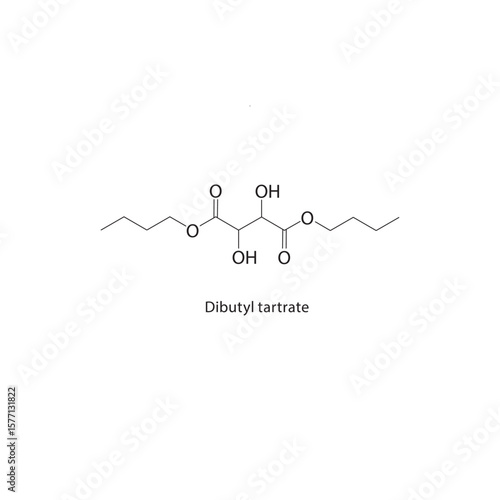 Dibutyl tartrate skeletal structure. Hydroxy dicarboxylic acid diester compound schematic illustration. Simple diagram, chemical formula.