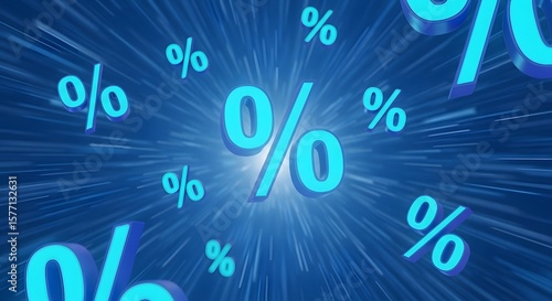 Dynamic Percent Symbols Explode Across ABright Blue Background Creating AVibrant And Energetic Visual Effect