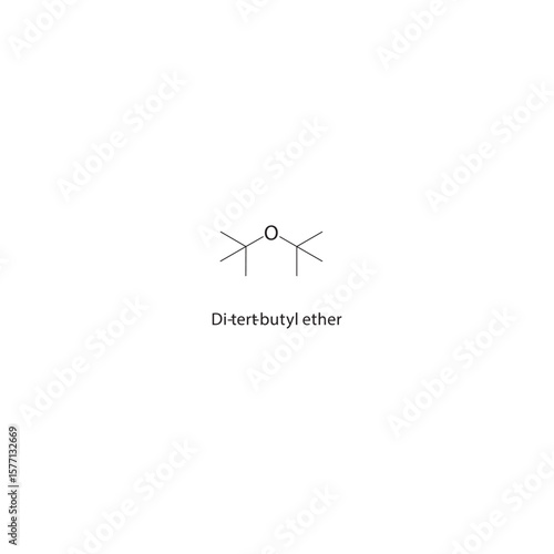 Di-tert-butyl ether skeletal structure. Acyclic branched ether compound schematic illustration. Simple diagram, chemical formula.
