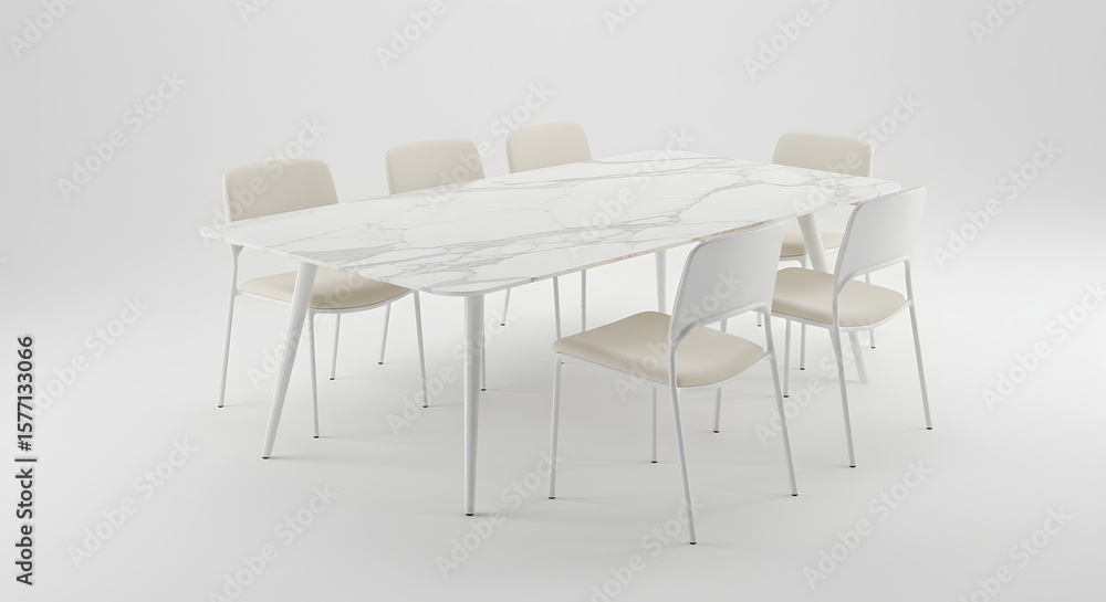 Obraz premium White Marble Dining Table with Matching Chairs on White Background PNG