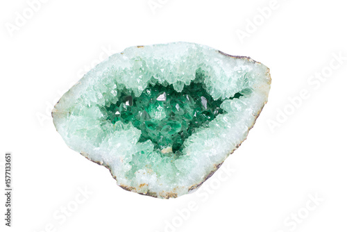 a green piece of rock with a white background