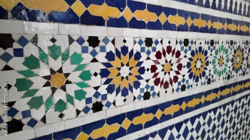 Traditional Moroccan Zellige Mosaic Tile Wall – Colorful Geometric Pattern

