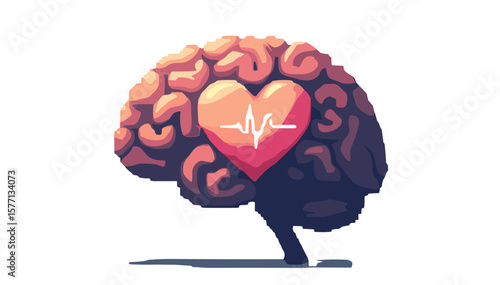 Vector illustration of a heart in a brain, symbolizing the balance of emotions and logic.