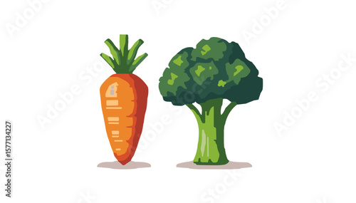 Vector carrot and broccoli, representing healthy eating and detox.