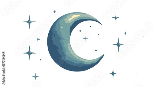 Vector moon and stars, celestial imagery creating a dreamy night sky.