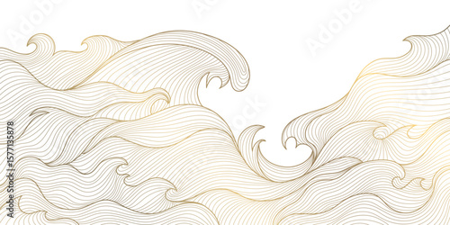 Vector line abstract sea, ocean art pattern, curve modern river asian background. Oriental nature water waves, ornament texture.