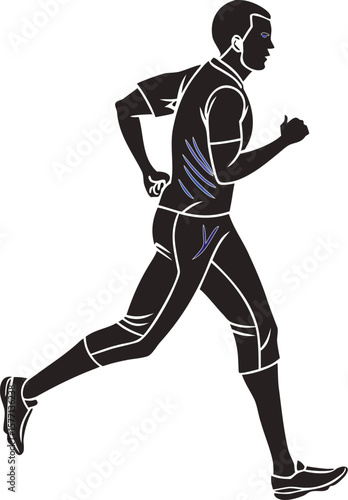 Athletic man running with blue accents athlete sport