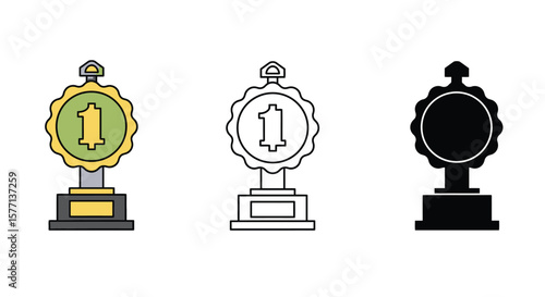 Trophy Icon Set First Place Award Outline Style Vector Illustration