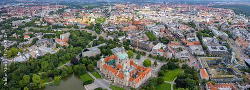 Aerial view around the old town in the city Hanover on an sunny spring day