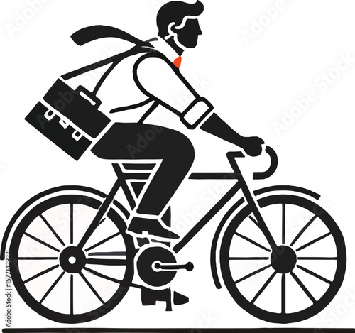 Businessman on a bicycle riding to work conceptual illustration black and white vector