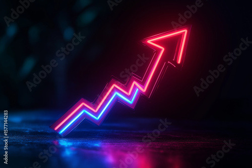 A neon graph with an arrow pointing upwards