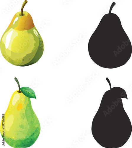 Colorful pears with silhouettes illustration for kids learning activities