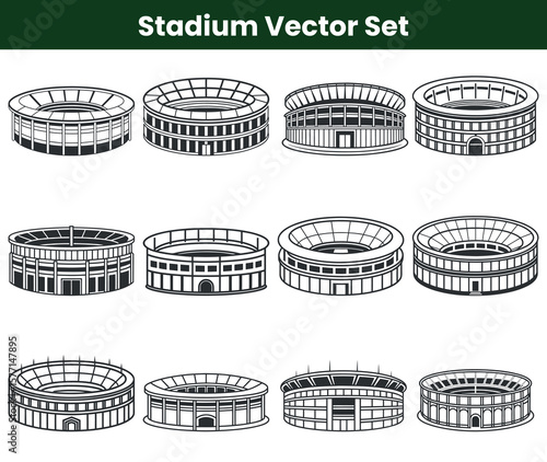 Stadium Arena Graphics Sporting Venues, Black and White Outlines