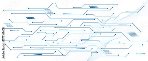 Technology background with crossed lines and dots. Abstract digital technology futuristic internet network speed connection white and blue background. 