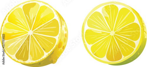 Two lemon slices juicy yellow citrus fruit refreshing summer