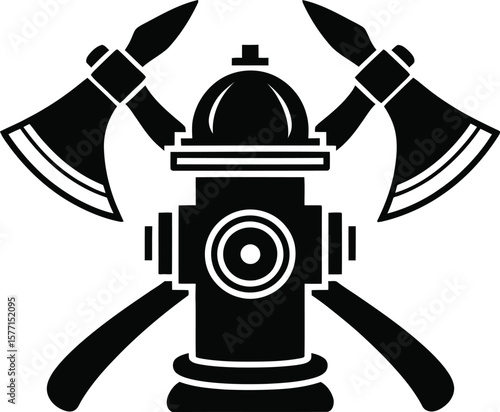 Fire Hydrant with Crossed Fire Axes Silhouette Vector Icon