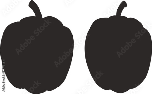 Two dark silhouettes of bell peppers one round one oblong