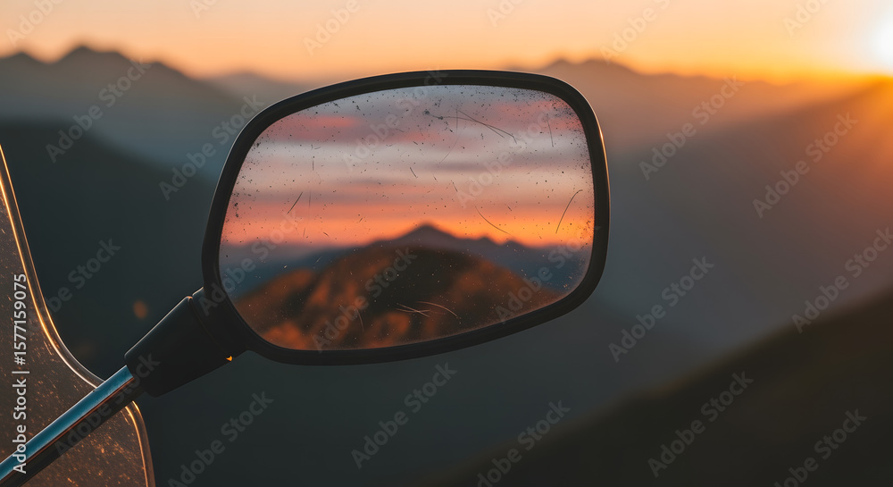 Fototapeta premium Mirror reflecting sunset over distant mountains