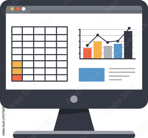 Computer screen displaying a data table and a bar/line graph with some data highlighted.