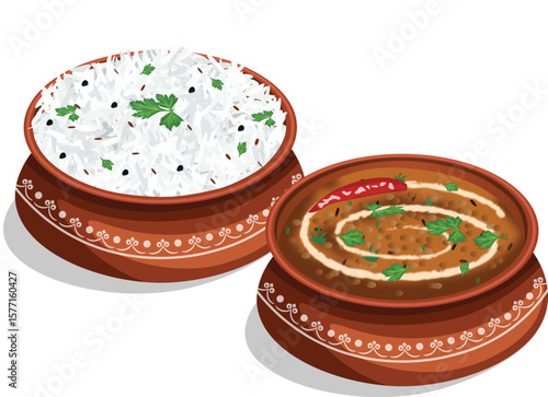 Delicious Dal Makhani With Rice Vector Illustrtration (Royalty Free)