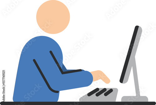 A stylized illustration of a person working on a computer.