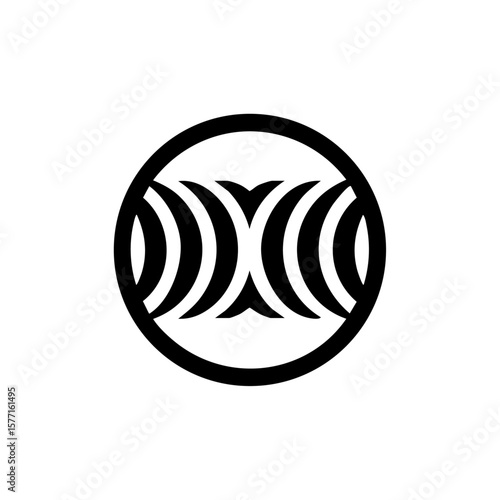 Modern vector logo of symmetrical sound waves inside a circle, symbolizing audio, balance, communication, or unity through sound.

